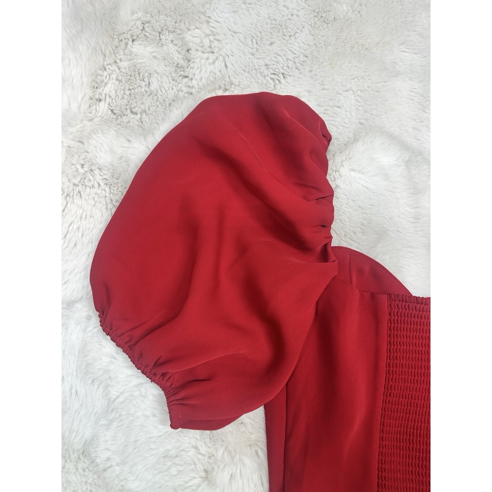 Wilfred Women's Novella Blouse Small Red Sweetheart Neck Smock Puff Sleeve - Picture 7 of 16